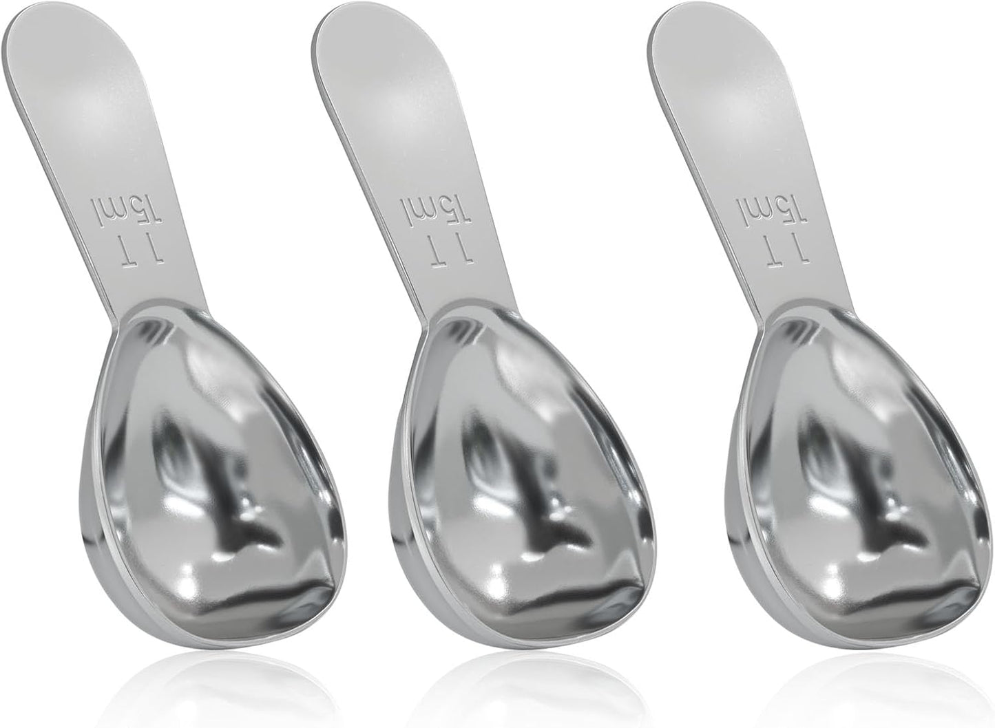 2Pcs Stainless Steel Coffee Scoop, 15ml+30ml | Short Handles, 1&2 Tablespoon Measure, Ergonomics Design, For Coffee, Loose Tea, Sugar, Flour