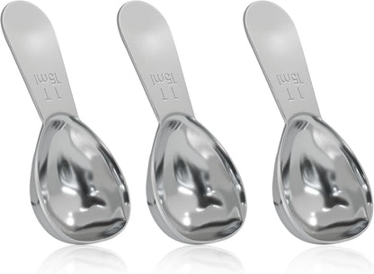 2Pcs Stainless Steel Coffee Scoop, 15ml+30ml | Short Handles, 1&2 Tablespoon Measure, Ergonomics Design, For Coffee, Loose Tea, Sugar, Flour