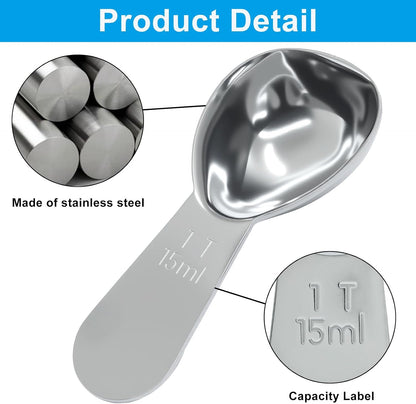 2Pcs Stainless Steel Coffee Scoop, 15ml+30ml | Short Handles, 1&2 Tablespoon Measure, Ergonomics Design, For Coffee, Loose Tea, Sugar, Flour