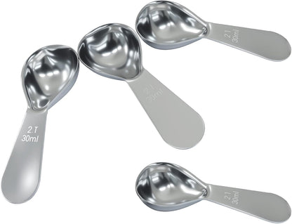 2Pcs Stainless Steel Coffee Scoop, 15ml+30ml | Short Handles, 1&2 Tablespoon Measure, Ergonomics Design, For Coffee, Loose Tea, Sugar, Flour