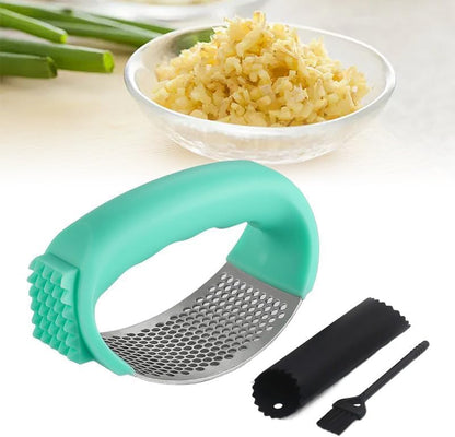 2026 New Upgraded Garlic Press Rocker, Stainless Steel Garlic Press, Garlic Crusher with Peeler and Cleaning Brush, Garlic Chopper for Crush Garlic Kitchen Gadgets (Black)