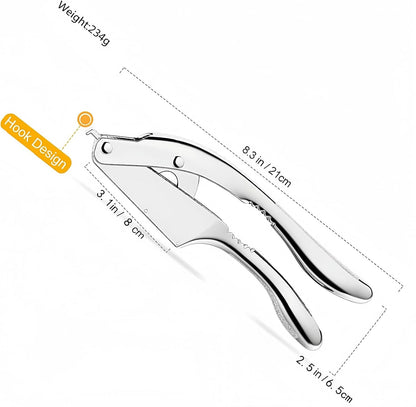 Stainless Steel Garlic Press and Slicer - 2-in-1 Crusher and Mincer, Professional Kitchen Tool with Cleaning Brush for Garlic and Ginger, Aluminum Alloy