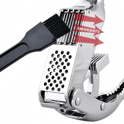Stainless Steel Garlic Press and Slicer - 2-in-1 Crusher and Mincer, Professional Kitchen Tool with Cleaning Brush for Garlic and Ginger, Aluminum Alloy