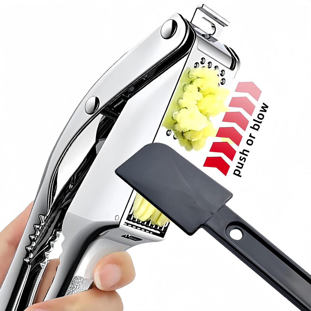 Stainless Steel Garlic Press and Slicer - 2-in-1 Crusher and Mincer, Professional Kitchen Tool with Cleaning Brush for Garlic and Ginger, Aluminum Alloy