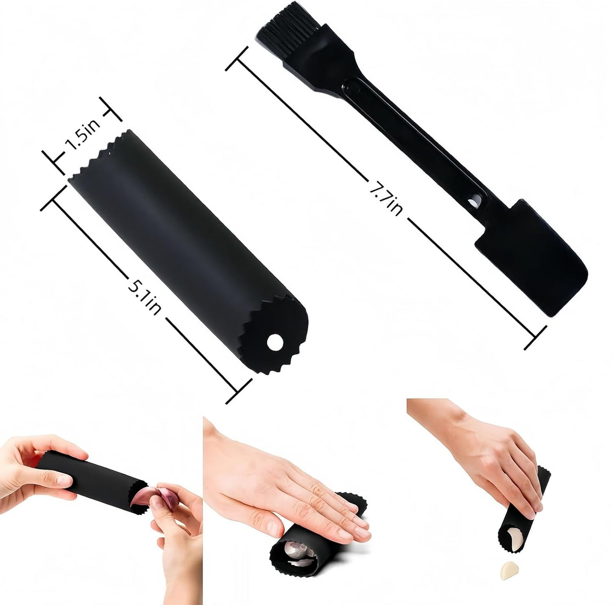 Stainless Steel Garlic Press and Slicer - 2-in-1 Crusher and Mincer, Professional Kitchen Tool with Cleaning Brush for Garlic and Ginger, Aluminum Alloy