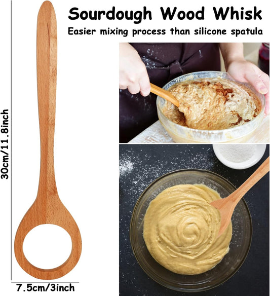 12 Inch Wooden Danish Dough Whisk Sourdough Baking Whisk Dough Mixing Tool for Pastries, Egg, Pizza