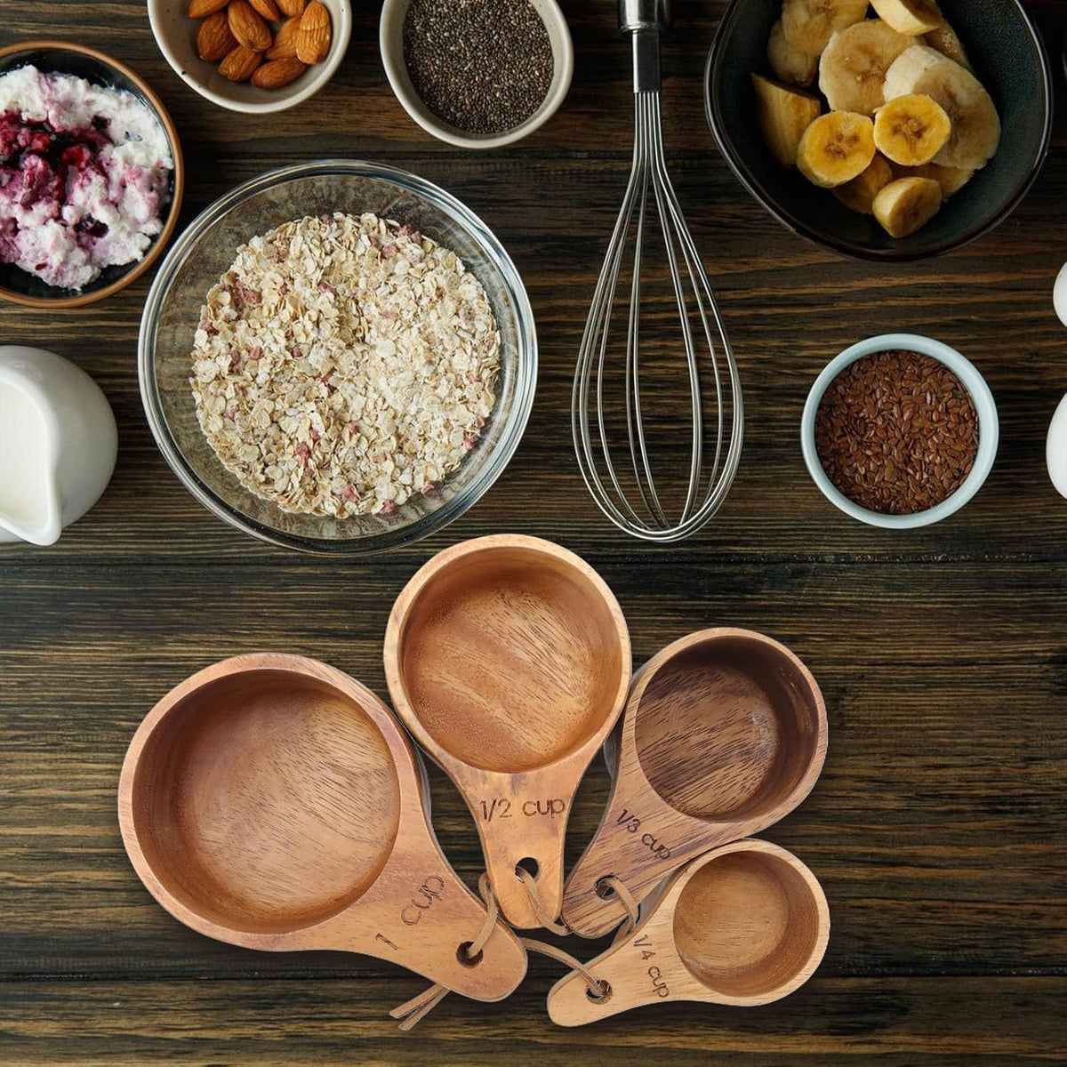 1PCS 1 Cup Wooden Measuring Cup Wood Kitchen Utensils Measure Spoon