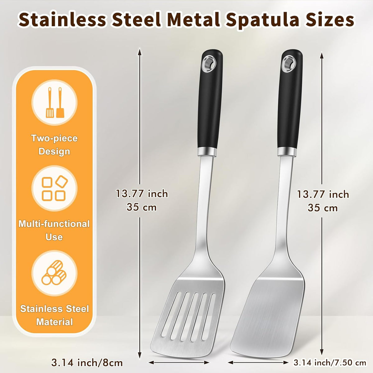 Silicone Stainless Steel Spatulas Set, Metal Spatula Solid & Slotted Turner, Heavy Duty Sturdy Spatula for Kitchen Use, High Heat Resistant Cooking Utensils for Fish Eggs Pancakes, Easy to Clean