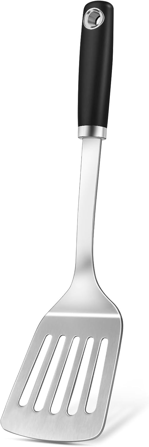 Silicone Stainless Steel Spatulas Set, Metal Spatula Solid & Slotted Turner, Heavy Duty Sturdy Spatula for Kitchen Use, High Heat Resistant Cooking Utensils for Fish Eggs Pancakes, Easy to Clean