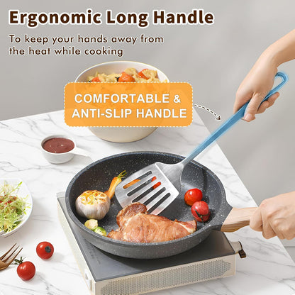 Silicone Stainless Steel Spatulas Set, Metal Spatula Solid & Slotted Turner, Heavy Duty Sturdy Spatula for Kitchen Use, High Heat Resistant Cooking Utensils for Fish Eggs Pancakes, Easy to Clean