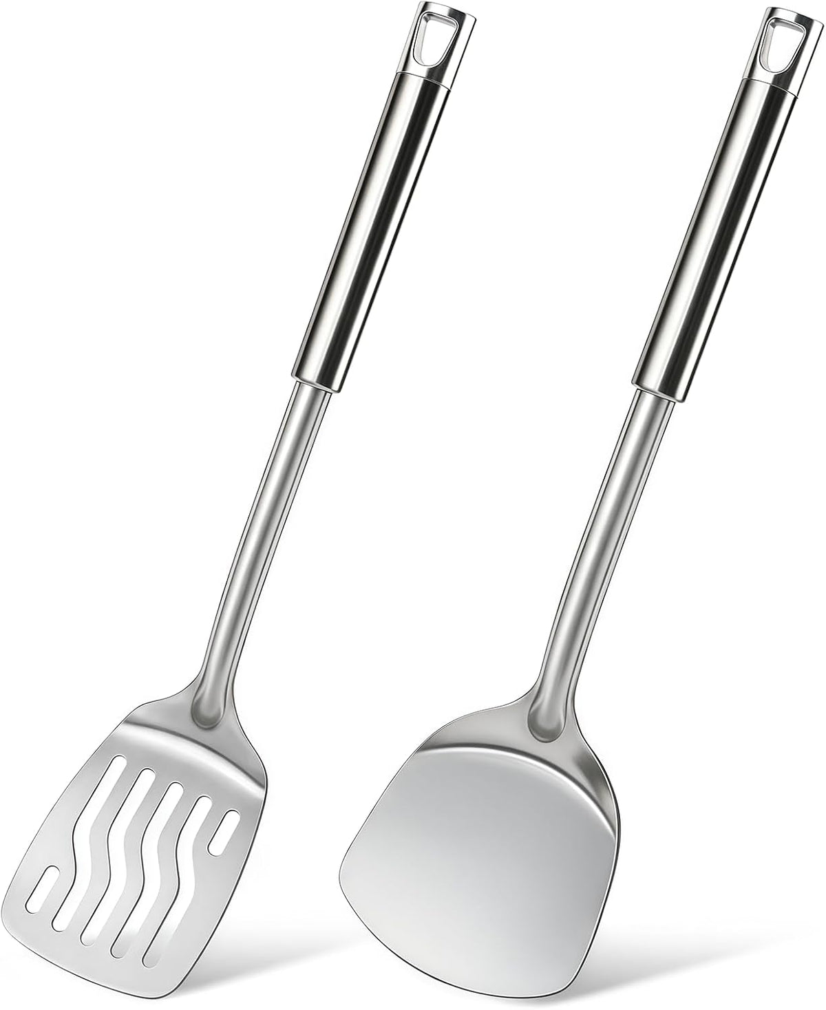 Silicone Stainless Steel Spatulas Set, Metal Spatula Solid & Slotted Turner, Heavy Duty Sturdy Spatula for Kitchen Use, High Heat Resistant Cooking Utensils for Fish Eggs Pancakes, Easy to Clean