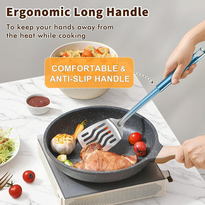 Silicone Stainless Steel Spatulas Set, Metal Spatula Solid & Slotted Turner, Heavy Duty Sturdy Spatula for Kitchen Use, High Heat Resistant Cooking Utensils for Fish Eggs Pancakes, Easy to Clean