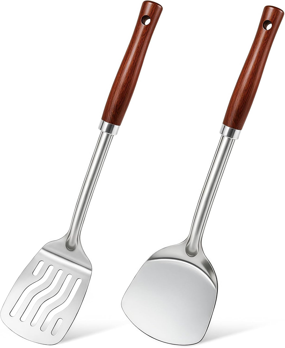 Silicone Stainless Steel Spatulas Set, Metal Spatula Solid & Slotted Turner, Heavy Duty Sturdy Spatula for Kitchen Use, High Heat Resistant Cooking Utensils for Fish Eggs Pancakes, Easy to Clean
