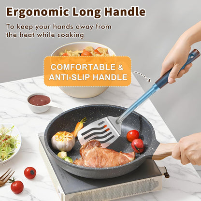Silicone Stainless Steel Spatulas Set, Metal Spatula Solid & Slotted Turner, Heavy Duty Sturdy Spatula for Kitchen Use, High Heat Resistant Cooking Utensils for Fish Eggs Pancakes, Easy to Clean