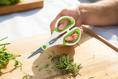 Heavy Duty Home & Kitchen Herb Shears Scissors with Innovative Stem Stripper, Versatile Kitchen Shears for Trimming Weeds, Flower Buds & More - White/Green - 8.5 x 4.2 x 0.4 inches