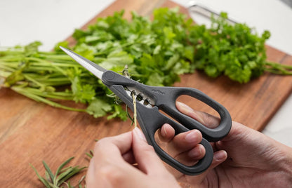 Heavy Duty Home & Kitchen Herb Shears Scissors with Innovative Stem Stripper, Versatile Kitchen Shears for Trimming Weeds, Flower Buds & More - White/Green - 8.5 x 4.2 x 0.4 inches