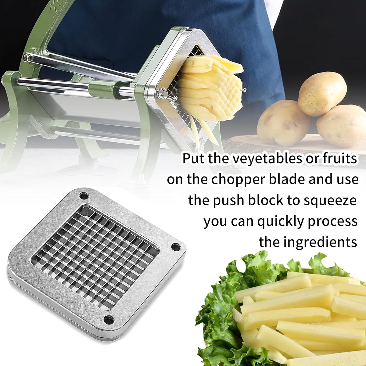 French Fry Cutter Replacement Blade,Blade Assembly and Pusher Block for Commercial French Fry Cutter (1/4" Replacement Blade)