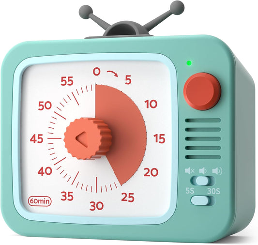 LIORQUE Visual Timer for Kids with Pause, 60 Minute Countdown Timer, Green | Non-Ticking, 3 Volume Levels, Back Magnetic, Two Ringing Durations, Light Indicator, for Classroom Kitchen Office ADHD
