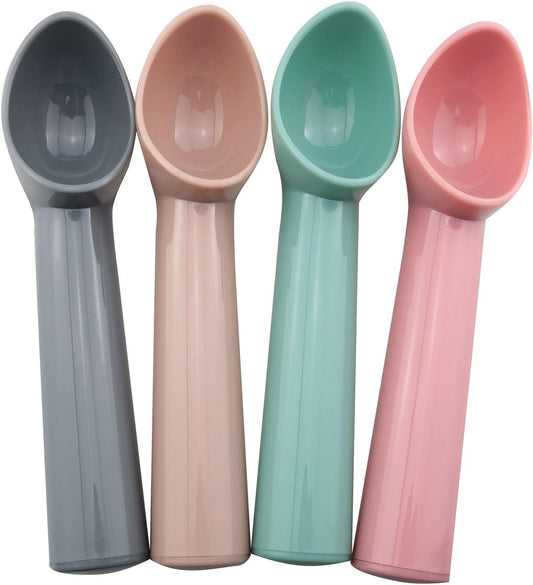 4pcs Plastic Ice Cream Scoop Fruit Spoons Melon Baller Watermelon Scooper Kitchen Accessories 4 Colors (Gray, Rose Pink, Blue, Pink)