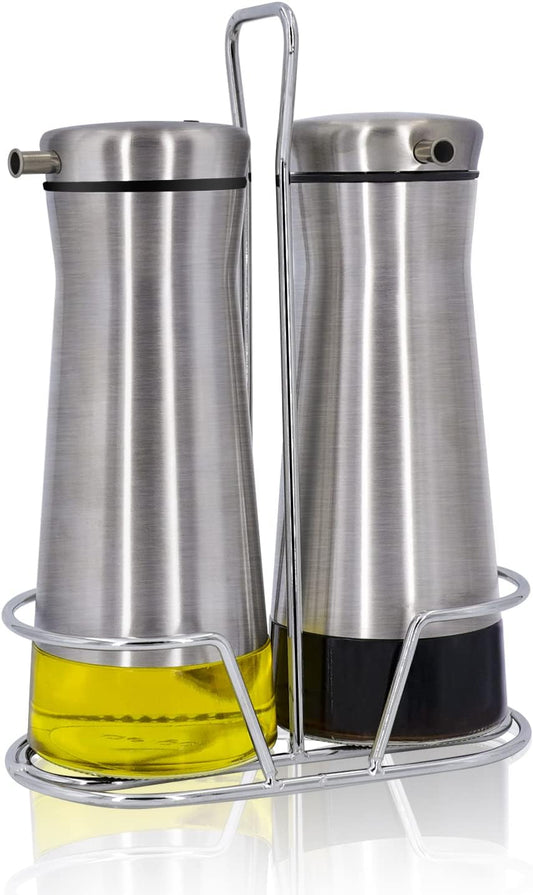 Oil And Vinegar Dispenser Set with Caddy - 2 Pack Oil Dispenser Bottle for Kitchen with No-Drip - Kitchen Decor and Accessories for Home Restaurants Weddings