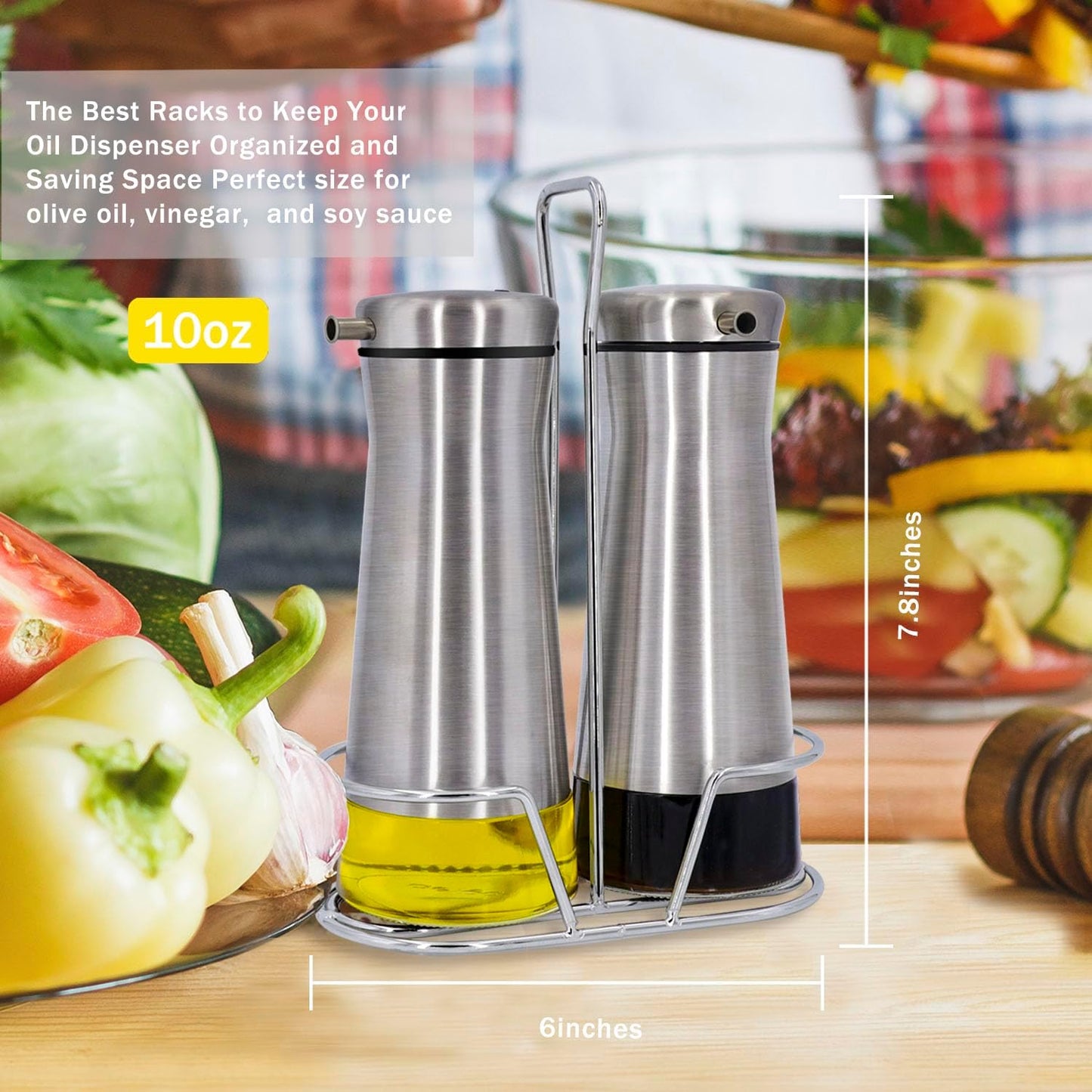 Oil And Vinegar Dispenser Set with Caddy - 2 Pack Oil Dispenser Bottle for Kitchen with No-Drip - Kitchen Decor and Accessories for Home Restaurants Weddings