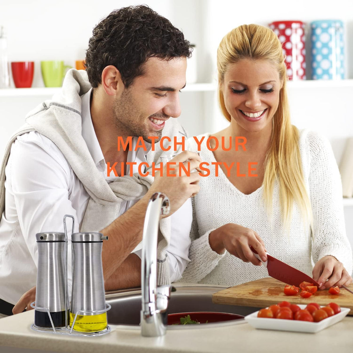 Oil And Vinegar Dispenser Set with Caddy - 2 Pack Oil Dispenser Bottle for Kitchen with No-Drip - Kitchen Decor and Accessories for Home Restaurants Weddings