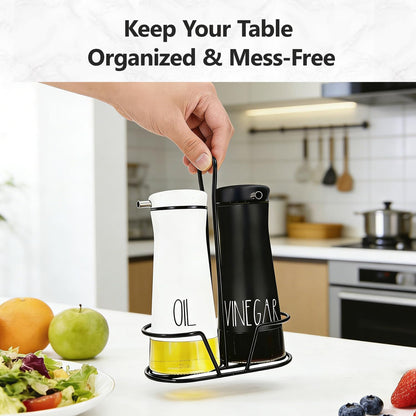 Oil And Vinegar Dispenser Set with Caddy - 2 Pack Oil Dispenser Bottle for Kitchen with No-Drip - Kitchen Decor and Accessories for Home Restaurants Weddings