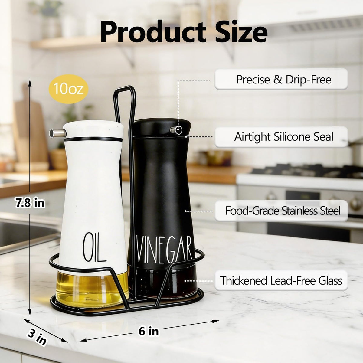 Oil And Vinegar Dispenser Set with Caddy - 2 Pack Oil Dispenser Bottle for Kitchen with No-Drip - Kitchen Decor and Accessories for Home Restaurants Weddings