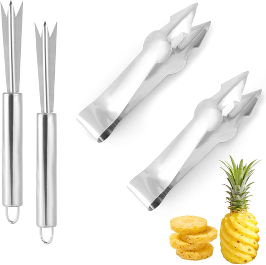 4pcs Pineapple Eye Remover Tools, Stainless Steel Pineapple Corer and Slicer Peeler and V-Shape Core Cutter Fruit Knife for Kitchen & Home Use Tool (2 Peeler & 2 V-Shape Cutter)