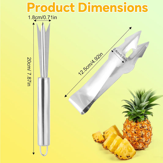 4pcs Pineapple Eye Remover Tools, Stainless Steel Pineapple Corer and Slicer Peeler and V-Shape Core Cutter Fruit Knife for Kitchen & Home Use Tool (2 Peeler & 2 V-Shape Cutter)