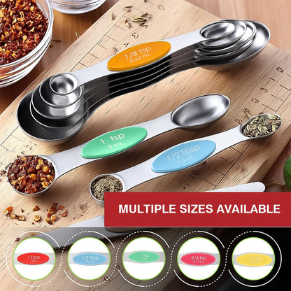 Magnetic Measuring Spoons Set with Strong N45 Magnets, Heavy Duty Stainless Steel Metal, Fits in Most Kitchen Spice Jars for Baking & Cooking, BPA Free, Set of 7 with Levelerl, Multicolour