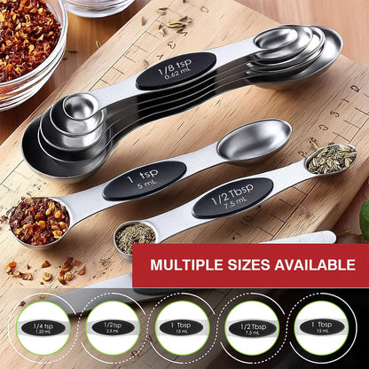 Magnetic Measuring Spoons Set with Strong N45 Magnets, Heavy Duty Stainless Steel Metal, Fits in Most Kitchen Spice Jars for Baking & Cooking, BPA Free, Set of 7 with Levelerl, Multicolour