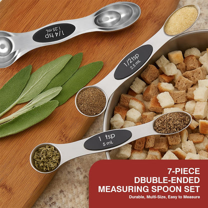 Magnetic Measuring Spoons Set with Strong N45 Magnets, Heavy Duty Stainless Steel Metal, Fits in Most Kitchen Spice Jars for Baking & Cooking, BPA Free, Set of 7 with Levelerl, Multicolour