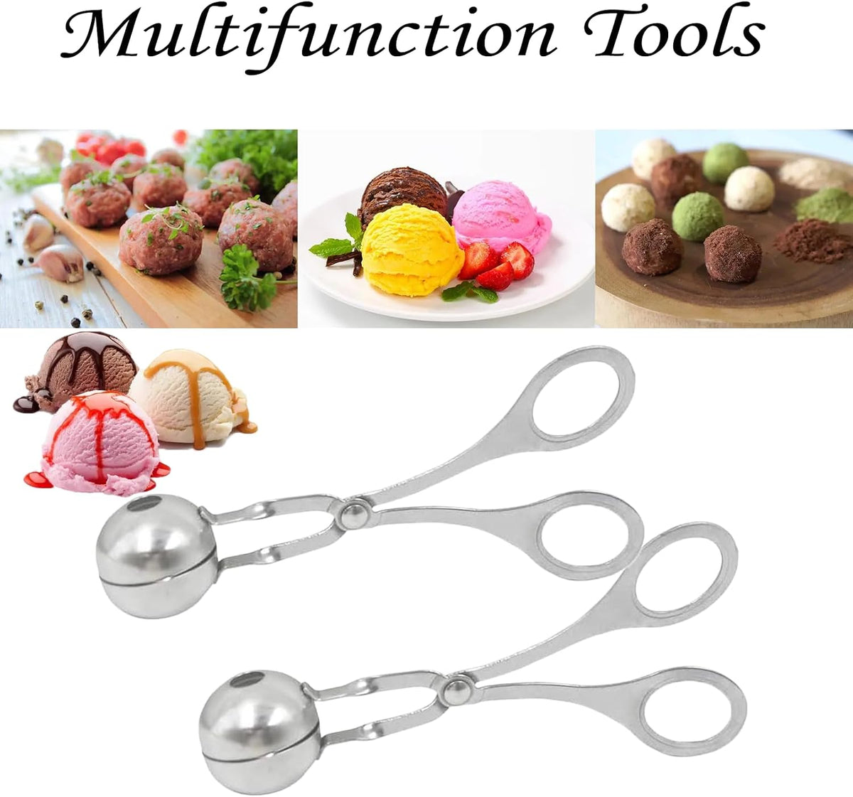 2 Pack Stainless Steel Meat Baller Ball Maker Meatball Scoop None-Stick Baller Tongs Meat Ball Maker Mold Cake Pop,Ice Tongs,Cookie Dough Scoop for Kitchen Cooking