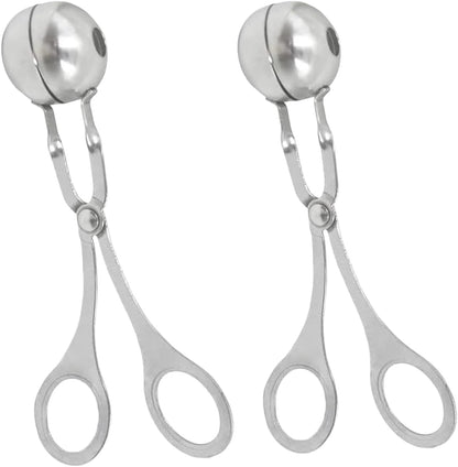 2 Pack Stainless Steel Meat Baller Ball Maker Meatball Scoop None-Stick Baller Tongs Meat Ball Maker Mold Cake Pop,Ice Tongs,Cookie Dough Scoop for Kitchen Cooking