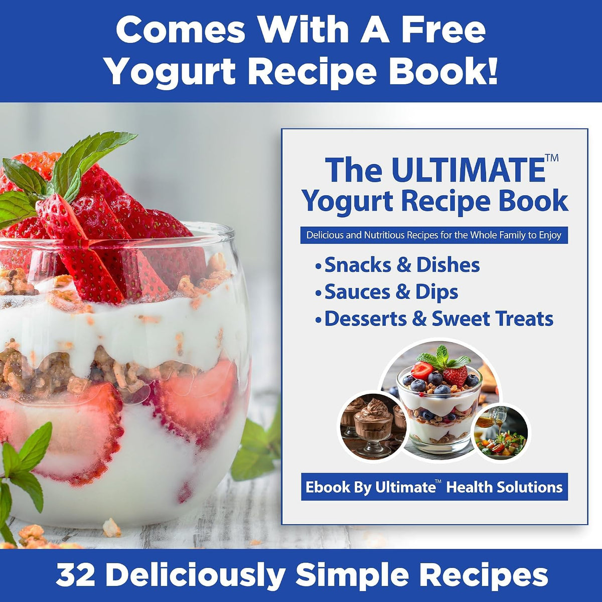 Greek Yogurt Strainer, 2.3 Quart Fine Mesh Greek Yogurt Maker & Whey Separator for Thick High Protein Greek Yogurt, Labneh & Kefir, BPA-Free, Dishwasher Safe, Recipe Book