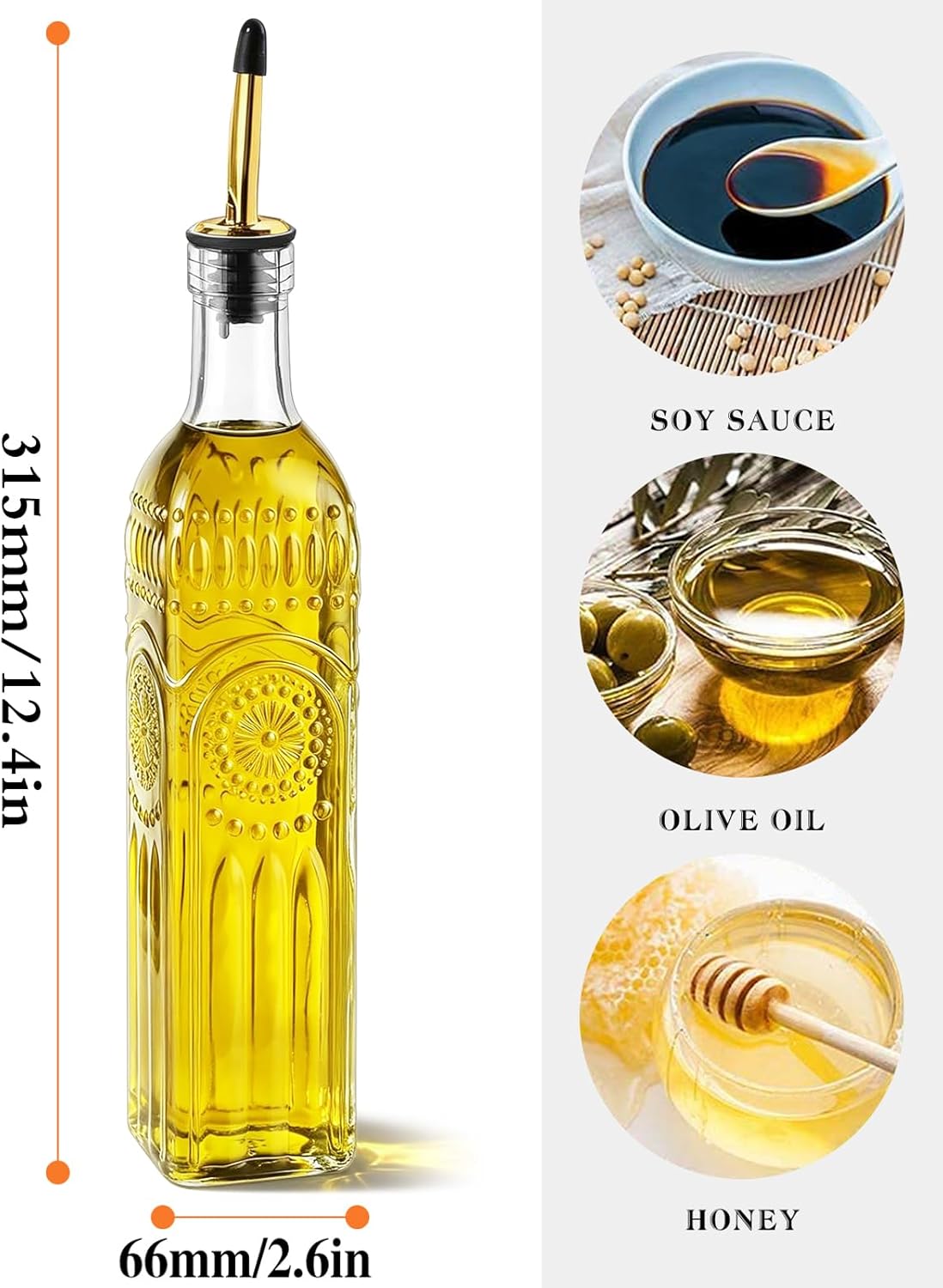 4 Pcs Olive Oil Dispenser Bottle for Kitchen,17oz Clear Glass Oil and Vinegar Dispenser Bottle Set, Classic Coffee Syrup Dispenser with 4 Stainless Steel Spouts and 1 Funnel (Round)