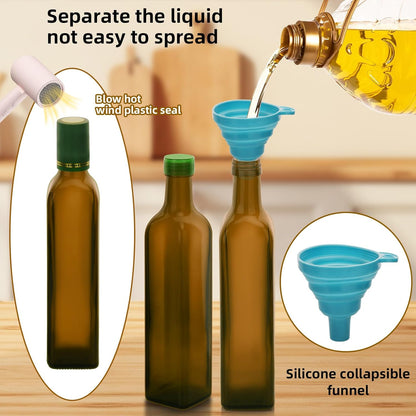 17oz 4 Pcs Olive Oil Dispenser Bottle,500ml Glass Oil and Vinegar Dispenser Set with 4 Stainless Steel Pourers, 8 Labels,Funnel Oil Bottles for Kitchen (Brown)