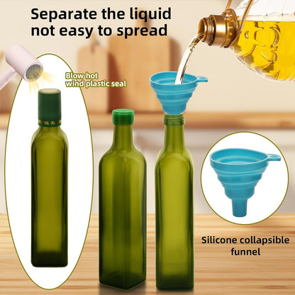 17oz 4 Pcs Olive Oil Dispenser Bottle,500ml Glass Oil and Vinegar Dispenser Set with 4 Stainless Steel Pourers, 8 Labels,Funnel Oil Bottles for Kitchen (Brown)