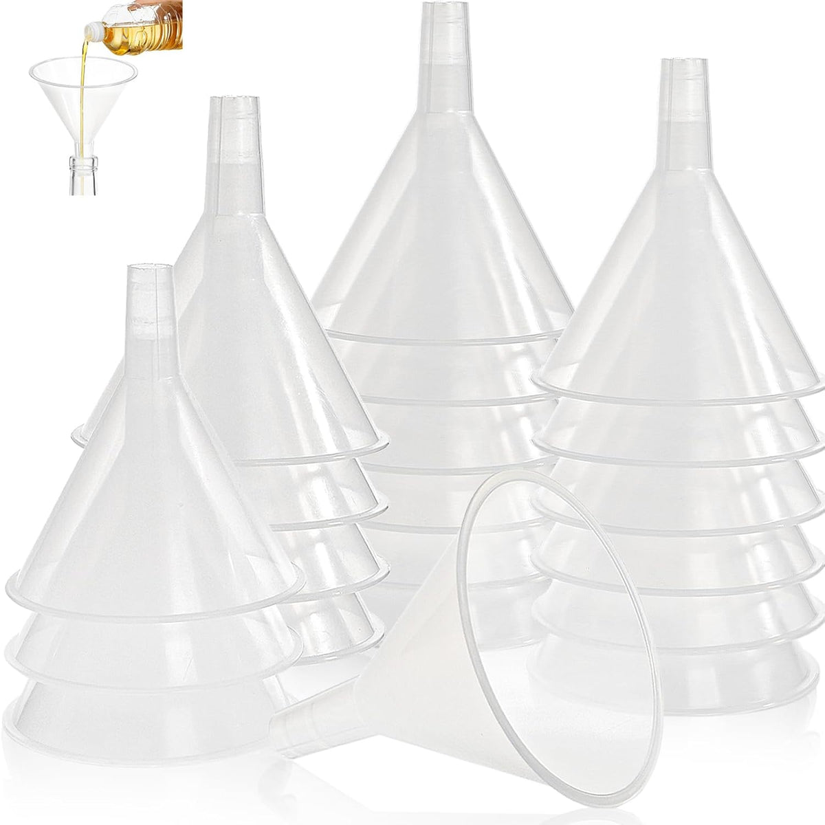 20 Pack Plastic Funnels Set, 4.7 Inch Wide Mouth Funnel for Filling Bottles, Large Clear Kitchen Funnels with Long Spout, Reusable Liquid Transfer Funnel for Powder, Oil, Lab, DIY