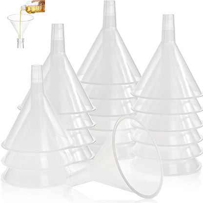 20 Pack Plastic Funnels Set, 4.7 Inch Wide Mouth Funnel for Filling Bottles, Large Clear Kitchen Funnels with Long Spout, Reusable Liquid Transfer Funnel for Powder, Oil, Lab, DIY