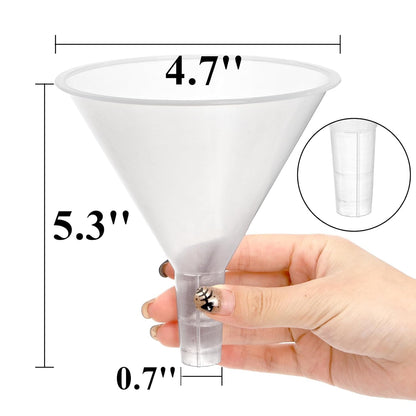20 Pack Plastic Funnels Set, 4.7 Inch Wide Mouth Funnel for Filling Bottles, Large Clear Kitchen Funnels with Long Spout, Reusable Liquid Transfer Funnel for Powder, Oil, Lab, DIY
