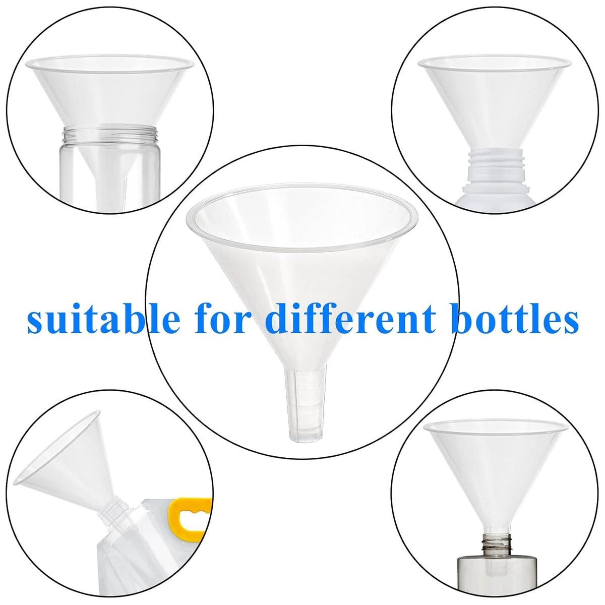 20 Pack Plastic Funnels Set, 4.7 Inch Wide Mouth Funnel for Filling Bottles, Large Clear Kitchen Funnels with Long Spout, Reusable Liquid Transfer Funnel for Powder, Oil, Lab, DIY