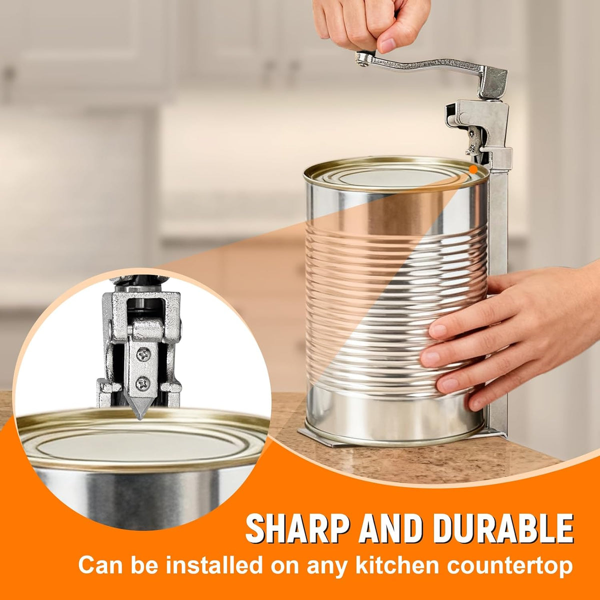 Commercial Can Opener, Manual Stainless Steel Table Can Openers, Industrial can opener for 10 cans Up to 11” Tall, Manual Can Opener with Plated Steel Base Stainless Steel Blade For Bars Hotel Kitchen