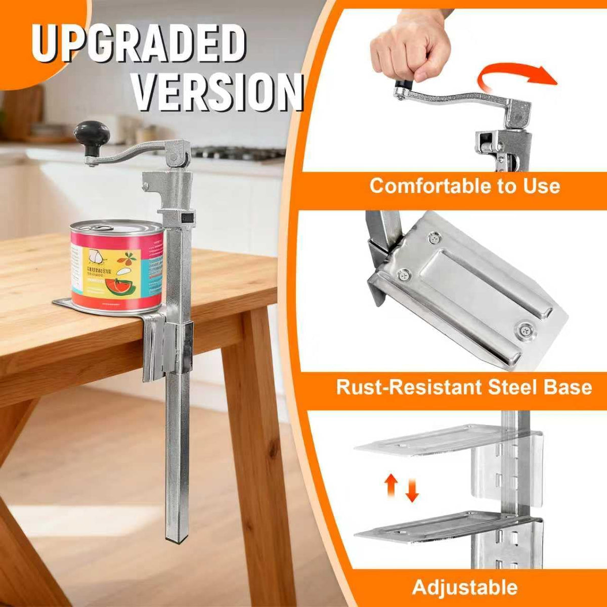 Commercial Can Opener, Manual Stainless Steel Table Can Openers, Industrial can opener for 10 cans Up to 11” Tall, Manual Can Opener with Plated Steel Base Stainless Steel Blade For Bars Hotel Kitchen