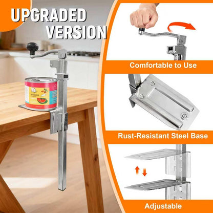 Commercial Can Opener, Manual Stainless Steel Table Can Openers, Industrial can opener for 10 cans Up to 11” Tall, Manual Can Opener with Plated Steel Base Stainless Steel Blade For Bars Hotel Kitchen