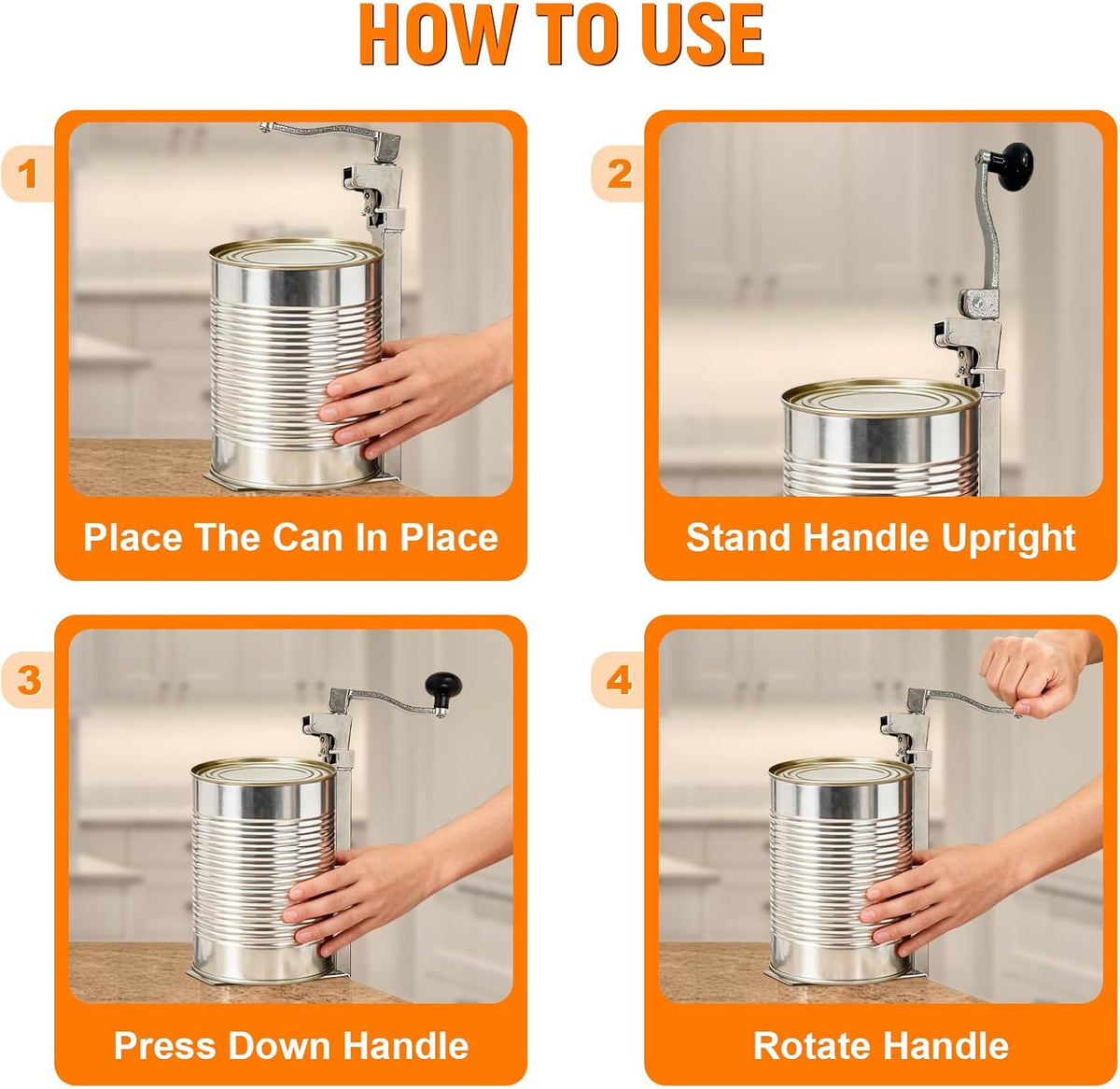 Commercial Can Opener, Manual Stainless Steel Table Can Openers, Industrial can opener for 10 cans Up to 11” Tall, Manual Can Opener with Plated Steel Base Stainless Steel Blade For Bars Hotel Kitchen