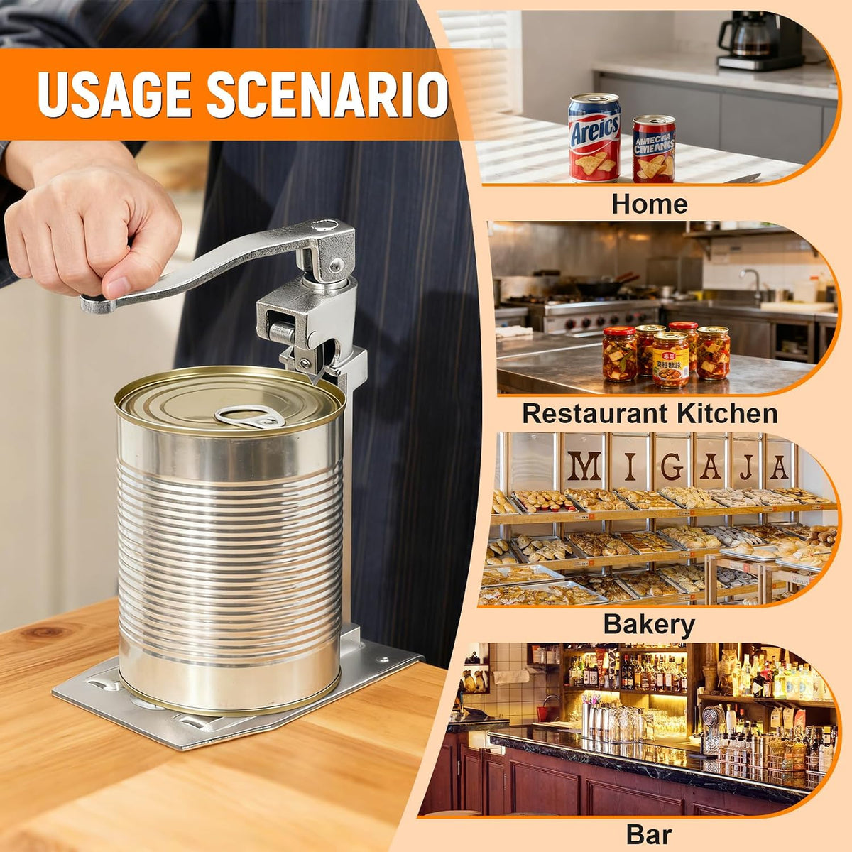 Commercial Can Opener, Manual Stainless Steel Table Can Openers, Industrial can opener for 10 cans Up to 11” Tall, Manual Can Opener with Plated Steel Base Stainless Steel Blade For Bars Hotel Kitchen