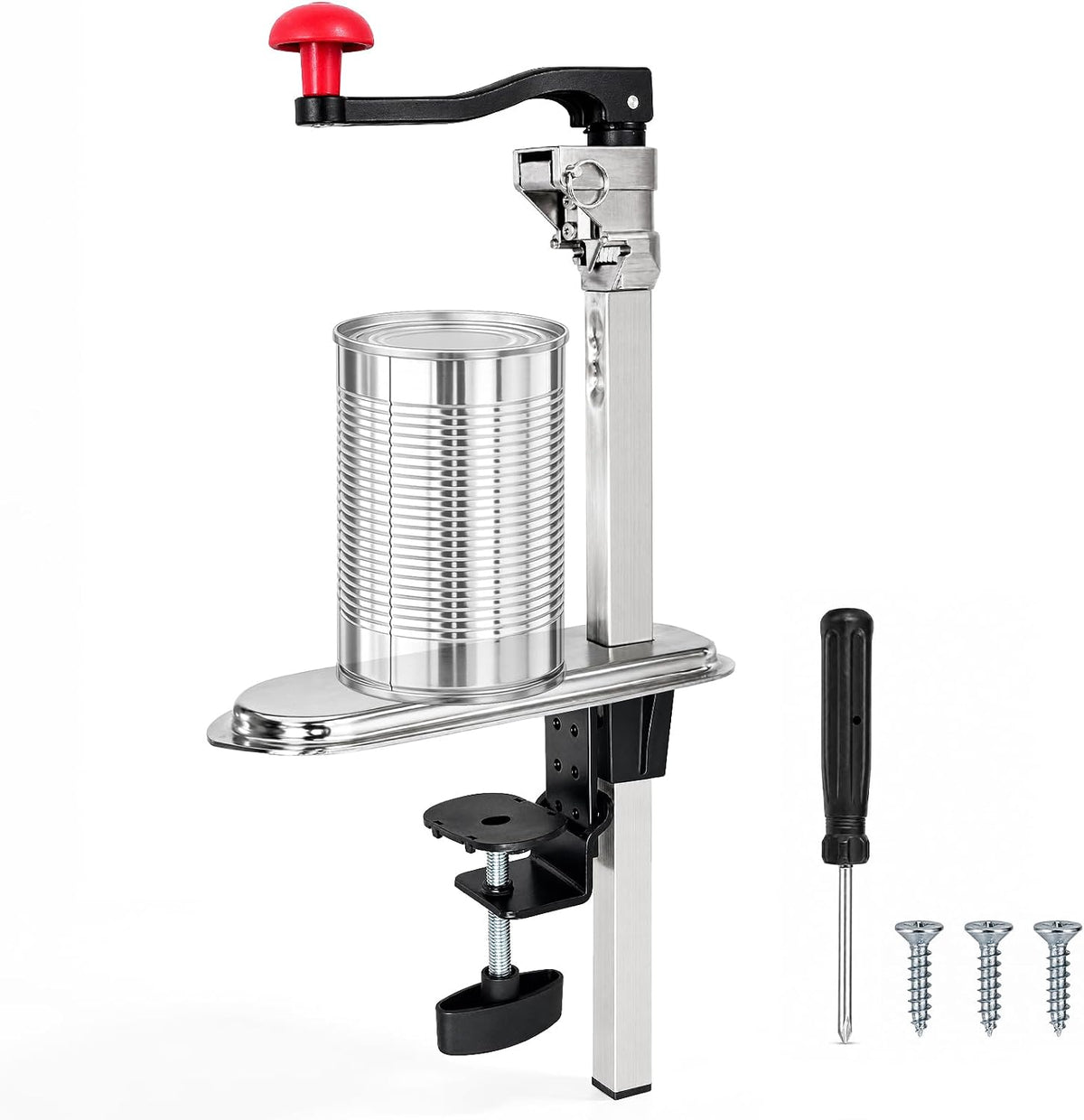 Commercial Can Opener, Manual Stainless Steel Table Can Openers, Industrial can opener for 10 cans Up to 11” Tall, Manual Can Opener with Plated Steel Base Stainless Steel Blade For Bars Hotel Kitchen