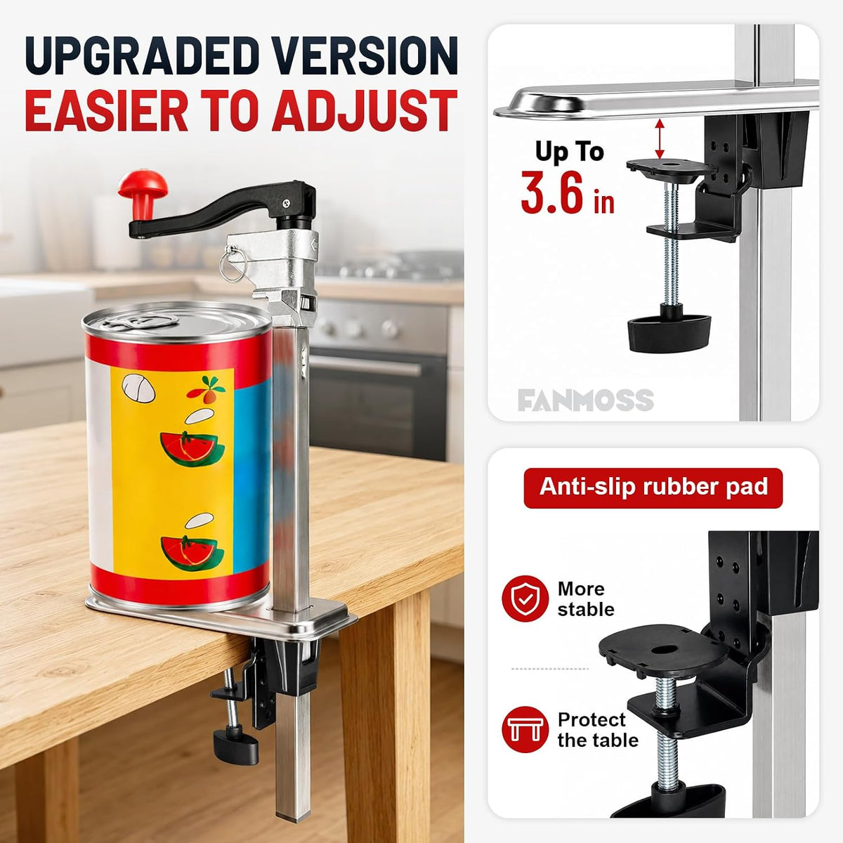 Commercial Can Opener, Manual Stainless Steel Table Can Openers, Industrial can opener for 10 cans Up to 11” Tall, Manual Can Opener with Plated Steel Base Stainless Steel Blade For Bars Hotel Kitchen